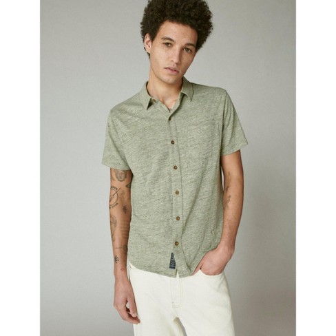 Lucky Brand Men's Short Sleeve Linen Button Up Shirt, Sagebrush Green,  Medium