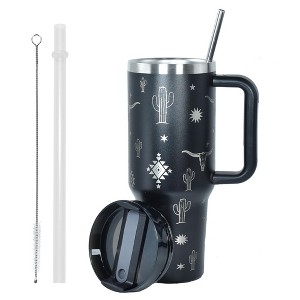 Itopfox 40oz Stainless Steel Tumbler with Handle & Lid, Laser Bull Head Design, Insulated Travel Coffee Cup for Camping, Office, Outdoor - 1 of 4