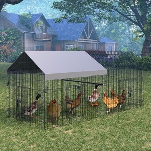 Metal Chicken Coop, Portable Chicken Run with Waterproof UV-Resistant Cover, Outdoor Poultry Cage for Backyard/Farm, for Chickens Rabbits Ducks - 1 of 4
