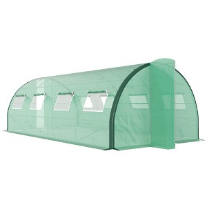 Outsunny Walk-in Tunnel Greenhouse with Hinged Doors, Mesh Windows, Upgraded Gardening Plant Warm House Tent - 1 of 4