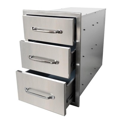 Stainless Steel Outdoor Kitchen Drawers - Triple Storage BBQ Drawers with Chrome Handle, Food-Grade 304 Steel