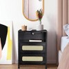 24 Nightstand with USB Ports and Outlets, Rattan Decorated Doors & Open Shelf, Boho Side, Cane Accent Bedside End Table for Bedroom Living Room - 4 of 4