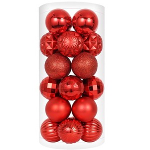 Aoibox 24 Piece Shatterproof Christmas Ball Ornaments Set Red 1.57 inch 40mm Assorted Finishes for Xmas Tree Holiday Decor - 1 of 4