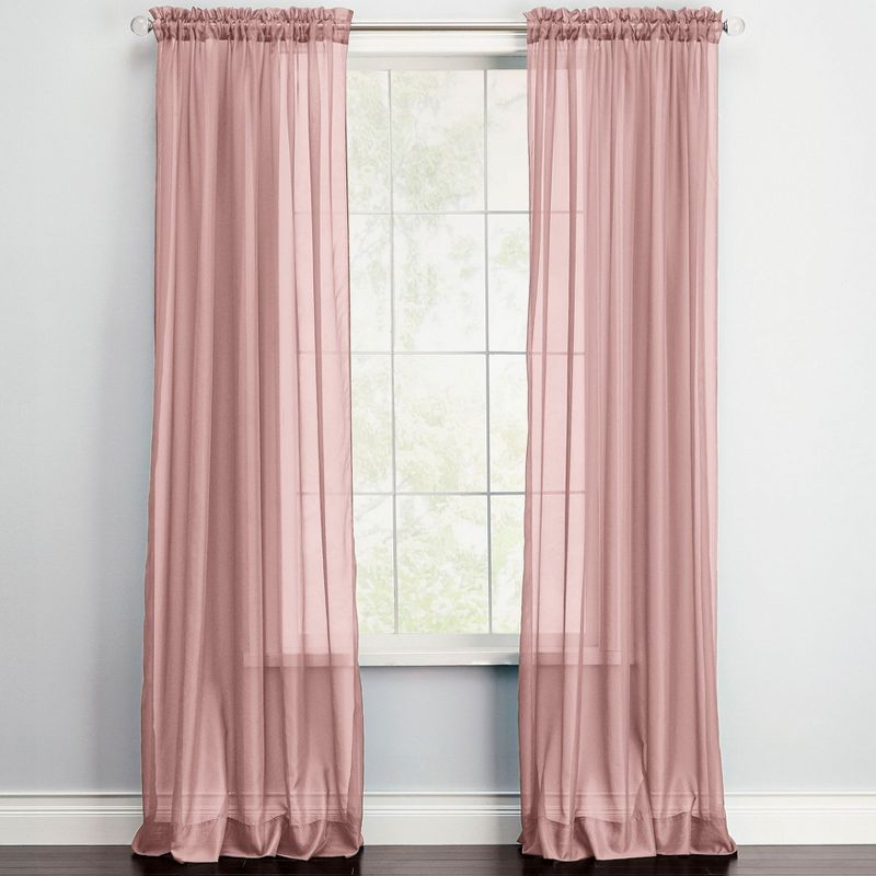BrylaneHome  Sheer Voile Rod-Pocket Panel Pair Window Curtains, 1 of 2
