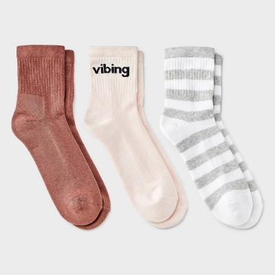 Women's Cushioned Striped 3pk Mid Crew Socks - Universal Thread™ 4-10