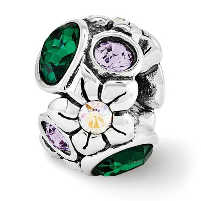 Black Bow Jewelry Sterling Silver with Crystals Purple & Green Flower Bead Charm