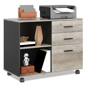 3-Drawer Mobile File Cabinet, Wood Lateral Filing Cabinet with Open Shelves, Printer Stand for Home Office Organization - 1 of 4