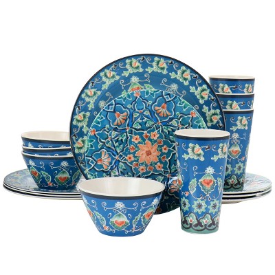 Gibson Home 16 Piece Tacoma Melamine Dinnerware Set in Blue