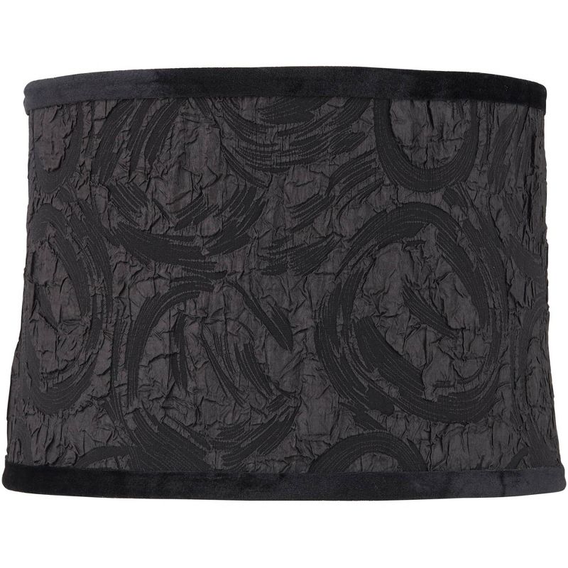 Springcrest Drum Lamp Shade Sumas Black Medium 13" Top x 14" Bottom x 9.5" High Spider with Replacement Harp and Finial Fitting, 1 of 10