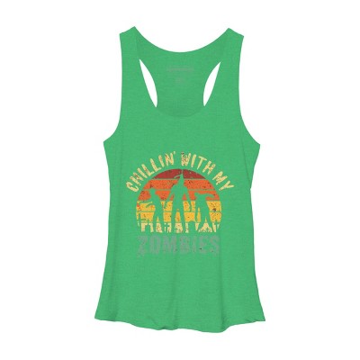Women's Design By Humans Halloween Chillin With My Zombies Funny By Ering Racerback Tank Top