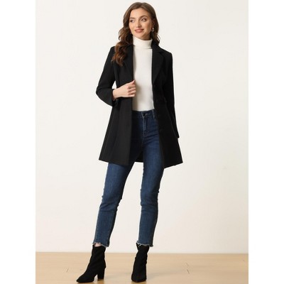 Allegra K Women's Notched Lapel Single Breasted Button Down Outerwear Winter Coats Black Medium — фото 2