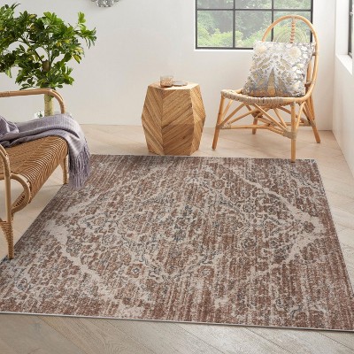 Elegant Beige 5' x 7' Oriental Synthetic Area Rug