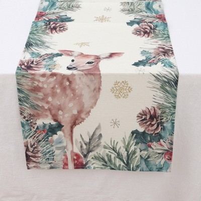 Unique Bargains Table Runner Rectangular Winter Christmas Pattern 9 Linen Colorful 1 Pc