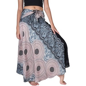 Women's Boho Maxi Skirt - Floral Print Long Flowy Skirt Grey Floral - 1 of 4