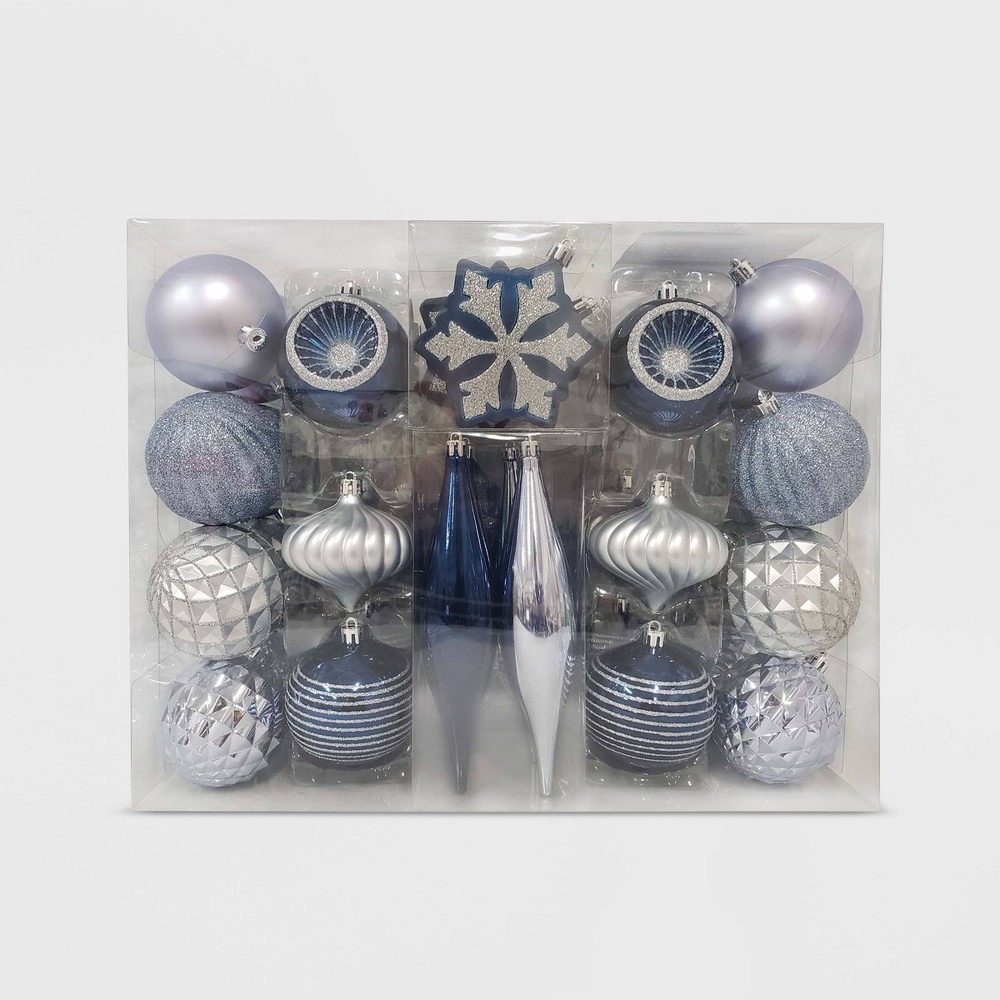 40ct Christmas Ornament Set Silver & Dark Blue - Wondershop