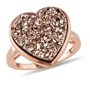 EVERLY JEWELRY | Rose Plated Sterling Silver w/12ct TW 15x15mm Heart Shape Rose Color Druzy Gemstones Fashion Ring - 1 of 4
