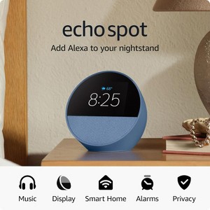 Amazon Echo Spot Touch Screen Smart Alarm Clock with Alexa For Nightstands, Dorms, Offices and Kitchens 2024 Release - Manufacturer Refurbished - 1 of 4