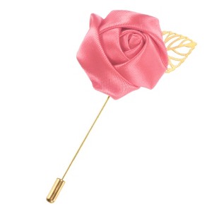 Unique Bargains Wedding Groom Suit Ribbon Rose Flower Lapel Pin with Gold Leaf 1 Pc - 1 of 4