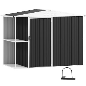 Outsunny 8 x 4ft Garden Storage Shed, Outdoor Metal Tool Shed with 2-Tier Storage Rack, Vents and Lockable Door for Backyard Patio Lawn, Dark Gray - 1 of 4