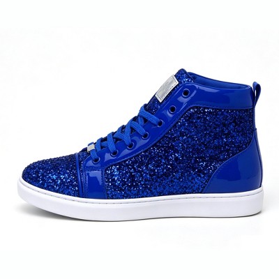 Bangka Men's High Top Sneakers Fashion Glitter Blink Lace Up Dress Shoes, royal blue-12 — фото 3