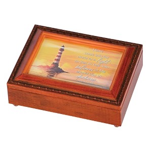 Dicksons Lighthouse at Sunset - John 12:46, Woodgrain Finish 8 x 6 Inch Polymer Trinket Jewelry Music Box - 1 of 1