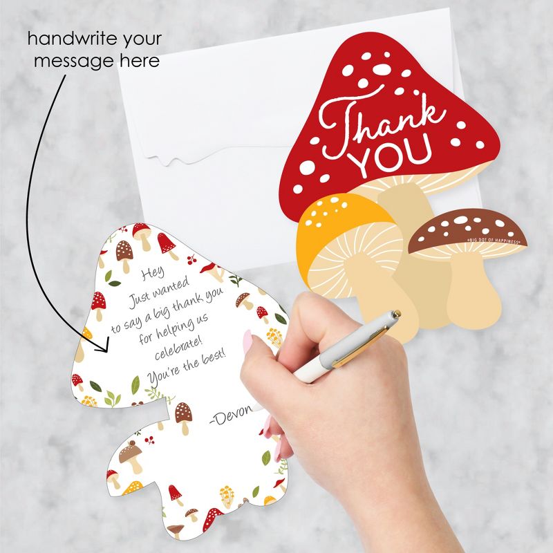 Big Dot of Happiness Wild Mushrooms - Shaped Thank You Cards - Red Toadstool Party Thank You Note Cards with Envelopes - Set of 12, 2 of 8