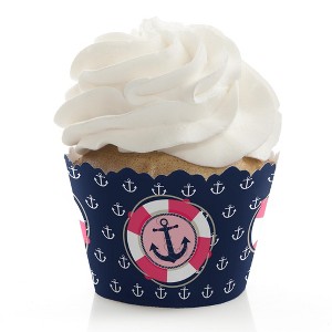 Big Dot of Happiness Ahoy - Nautical Girl - Baby Shower or Birthday Party Decorations - Party Cupcake Wrappers - Set of 12 - 1 of 4