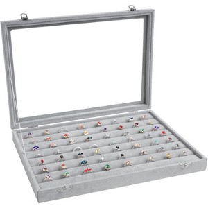 30-Grid Velvet Jewelry Tray with Clear Lid, Stackable Display Case with Removable Organizer - 1 of 4
