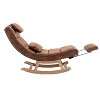 Solid Wood Ergonomic Coffee Rocking Chair, PU Accent Chair with Retractable Footrest - Maison Boucle - 3 of 4
