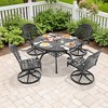 5-Piece Round Cast Aluminum Patio Set with Swivel Chairs,Blue Cushions,and Umbrella Hole - 3 of 4