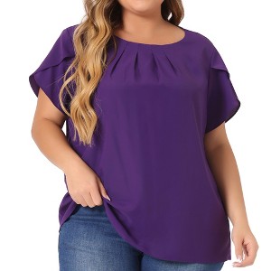 Agnes Orinda Women's Plus Size Elegant Pleated Petal Tulip Short Sleeve Office Work Summer Blouses - 1 of 4