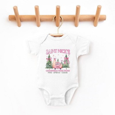 The Juniper Shop Coquette St. Nick's Tree Farm Baby Bodysuit - 12 Month - White