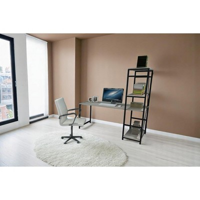 Vynxaria Rasse Writing Desk - Modern Black Metal Frame with Wooden Top & Shelves