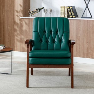 Modern Armchair Solid Wood Accent Chair,Living Room Comfy Single Sofa Chair Upholstered Wooden Lounge Chair,Vintage Chairs-Cuddlewood - 1 of 4