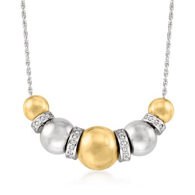 Ross-Simons Sterling Silver and 14kt Yellow Gold Bead Necklace With .35 ct. t.w. Diamonds