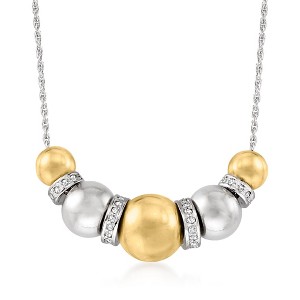 Ross-Simons Sterling Silver and 14kt Yellow Gold Bead Necklace With .35 ct. t.w. Diamonds - 1 of 4