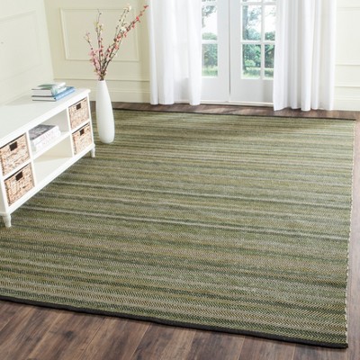 Green and Gray Striped Handwoven Wool Kilim Rug, 8' x 10'
