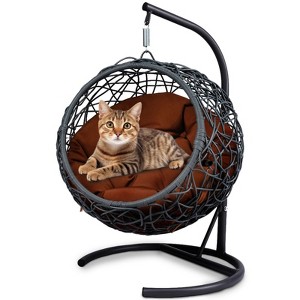 VisioGear Cat Swing Bed with Stand & Cushion, Cat Egg Chair, Indoor Hanging Swinging Cat Bed, Brown, 15.6"*19.3"*17.7" - 1 of 4