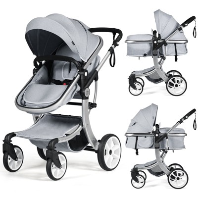 Image of Costway High Landscape Stroller 2-in-1 Foldable for Infant with Reversible Seat Grey