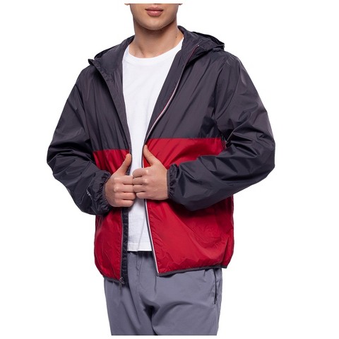 Мужские куртки Rokka&Rolla Men's Full Zip Rain Jacket Packable Light Windbreaker-Gray Red, size Small