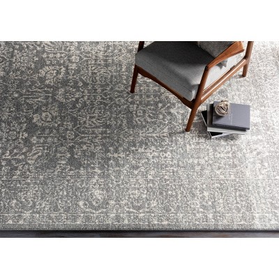 Gray Floral Synthetic Rectangular Area Rug