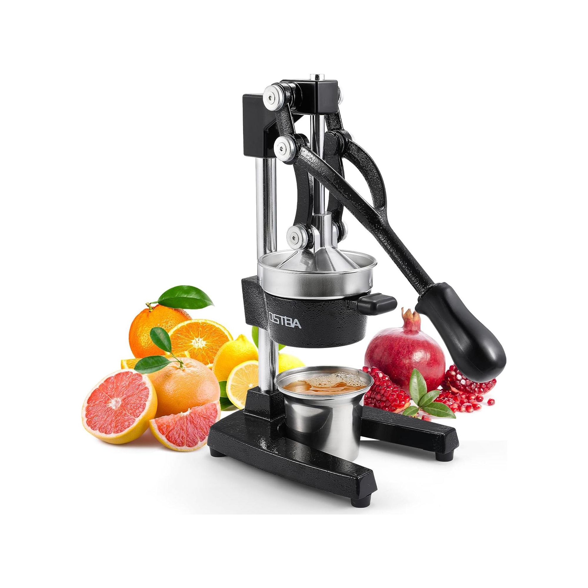 OSTBA Cast Iron Manual Citrus Juicer, Commercial Grade Hand Press with Stainless Steel Cup, Heavy-Duty Lemon & Orange Squeezer