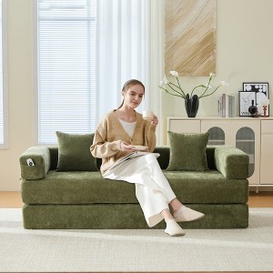 MOONMISS 78"Convertible Sleeper Sofa Bed with Pillows, Folding Mattress Couch, Removable Washable Floor Sofa for Small Spaces - 1 of 4