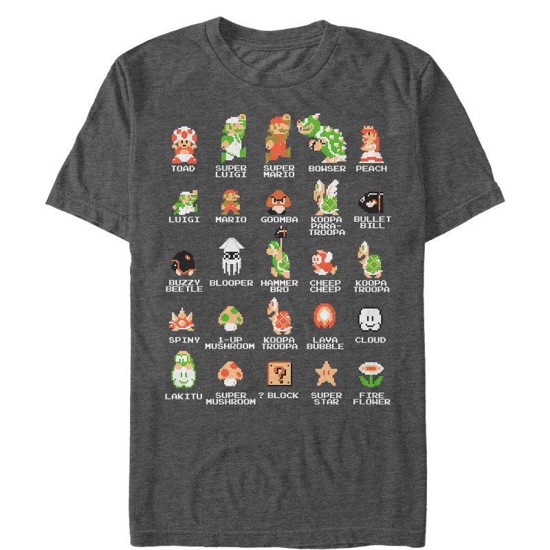 Men's Nintendo Super Mario Bros Character Guide T-Shirt, 1 of 6