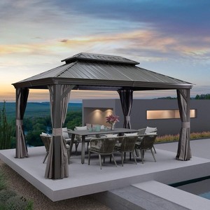PURPLE LEAF Outdoor Gazebo Aluminum Frame Galvanized Steel Double Roof Patio Hardtop Gazebo with Curtains and Netting for Patio Lawn and Garden - 1 of 4