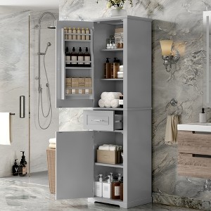 TIRAMISUBEST Tall Bathroom Storage Cabinet with 1 Drawer, Freestanding Storage Cabinet with Two Different Size Doors and Adjustable Shelf - 1 of 4
