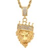 Steeltime 30" Men's stainless steel and simulated diamonds lion's head with crown pendant. Color Options: Silver, Gold, Black - 2 of 4