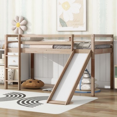 NicBex Twin Size Loft Bed Low Height Wooden Bed Frame with Slide, Ladder and Full Length Guardrail, No Box Spring Required, Space Saving