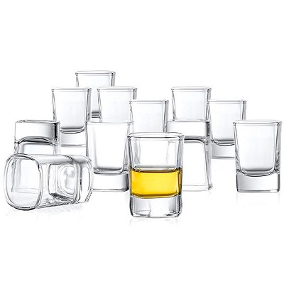 JoyJolt City Heavy Base Shot Glasses - Set of 12 Sham Design Shot Glass - 2 oz