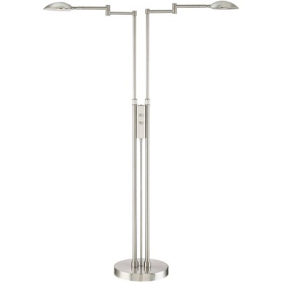 Possini Euro Design Modern Floor Lamp LED Double Swing Arm Satin Nickel Metal Shade Dimmable for Living Room Reading Office